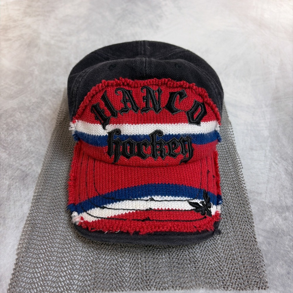 Ilanco Hockey Co‎ Baseball Cap Mens OSFM Black Red Distressed Knit Gothic Hat